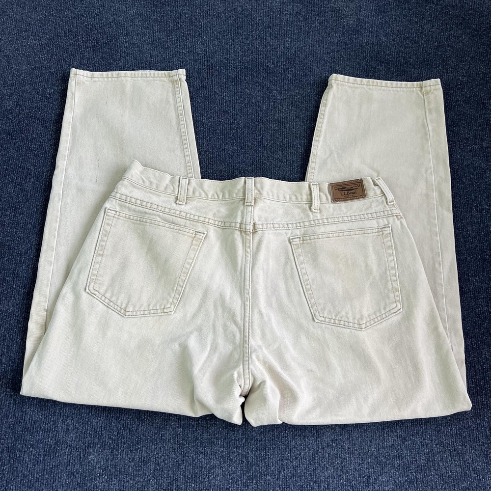 LL Bean Double L Jeans Mens 38x29 Beige‎ Denim Relaxed Straight Casual USA